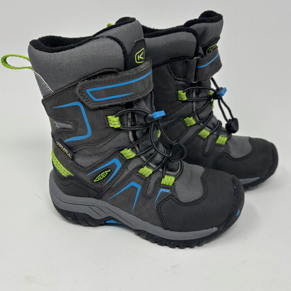 Keen Kids Levo Waterproof Insulated Winter Snow Boots Gray Blue Sz 8